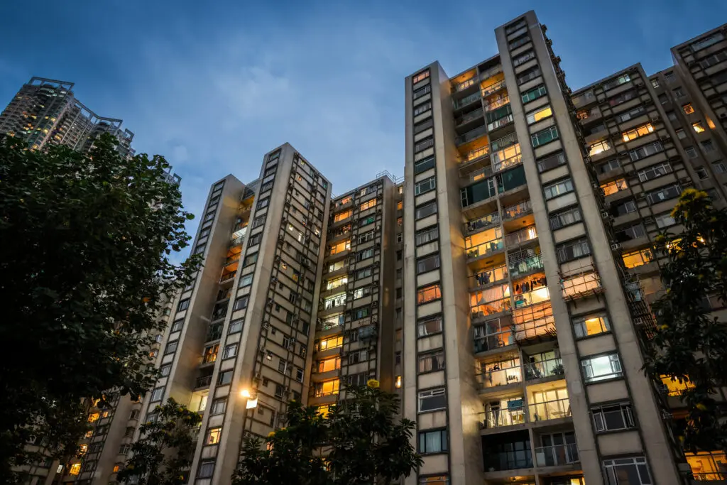 evening glow from residential windows in urban hon 2024 12 05 22 41 49 utc